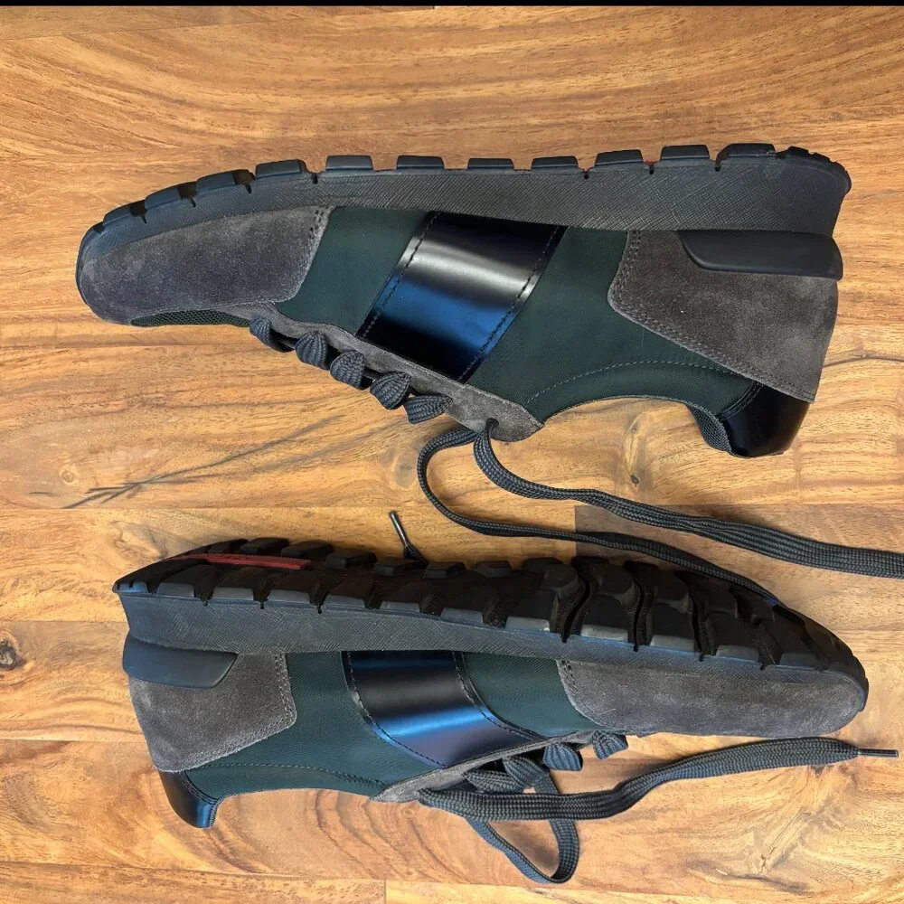 Prada Sport Green/Grey Nylon And Leather Low Top Sneakers - Picture 3 of 9